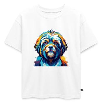Tibétain Kyi Apso Chien Race Coloré Dessin Animé Kawaii - T-shirt enfant oversize en coton biologique Premium - blanc - Devant - AI Model Kid Male (0cm)