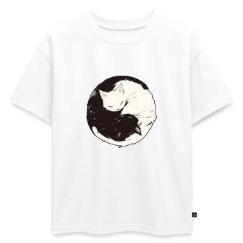 Yin et Yang bouddhisme graphique chats chat support - T-shirt enfant oversize en coton biologique Premium - blanc - Devant - AI Model Kid Male (0cm)