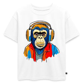 Singe avec casque - T-shirt enfant oversize en coton biologique Premium - blanc - Devant - AI Model Kid Male (0cm)