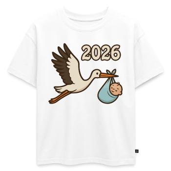 Cigogne avec enfant trouvé dans son bec 2026 - T-shirt enfant oversize en coton biologique Premium - blanc - Devant - AI Model Kid Male (0cm)