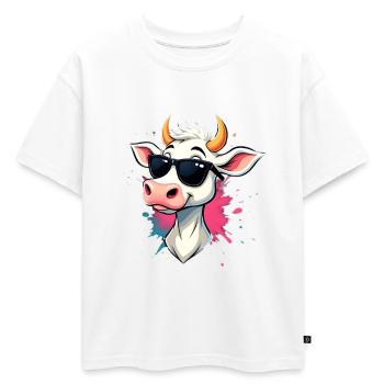 Se détendre avec des lunettes de soleil vache - T-shirt enfant oversize en coton biologique Premium - blanc - Devant - AI Model Kid Male (0cm)