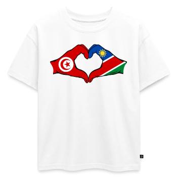 Drapeau Tunisie Namibie Mains Forme de cœur Utilisé - T-shirt enfant oversize en coton biologique Premium - blanc - Devant - AI Model Kid Male (0cm)