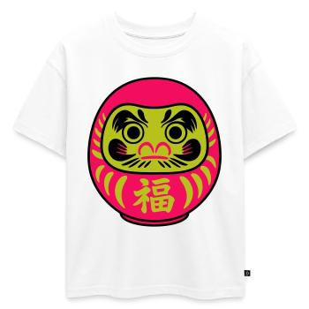 Daruma coloré avec des symboles porte-bonheur - T-shirt enfant oversize en coton biologique Premium - blanc - Devant - AI Model Kid Male (0cm)