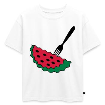 Melon avec fourchette - T-shirt enfant oversize en coton biologique Premium - blanc - Devant - AI Model Kid Male (0cm)