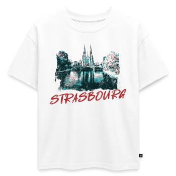 Landscape with Strasbourg Cathedral - Oversized Kids' Premium Organic T-Shirt - white - Front - AI Model Kid Male (0cm)