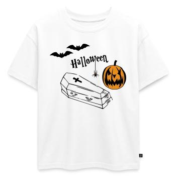 Silhouette de citrouille d’Halloween - T-shirt enfant oversize en coton biologique Premium - blanc - Devant - AI Model Kid Male (0cm)