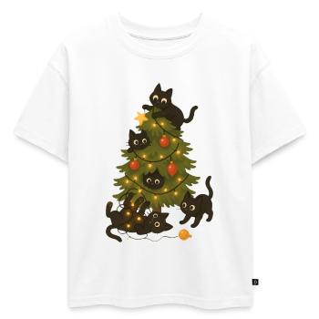 Drôles de chats jouant autour de l’arbre de Noël - T-shirt enfant oversize en coton biologique Premium - blanc - Devant - AI Model Kid Male (0cm)