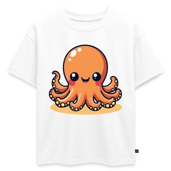 Cute Calamar Pieuvre souriante Kawaii - T-shirt enfant oversize en coton biologique Premium - blanc - Devant - AI Model Kid Male (0cm)
