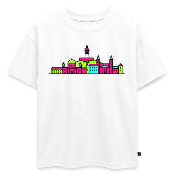 Tour d’horloge de la silhouette de la ville de Graz Art moderne en ligne - T-shirt enfant oversize en coton biologique Premium - blanc - Devant - AI Model Kid Male (0cm)