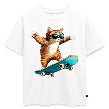 Chat patineur - T-shirt enfant oversize en coton biologique Premium - blanc - Devant - AI Model Kid Male (0cm)