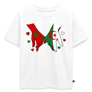 Mains du Maroc et des drapeaux Algériens - T-shirt enfant oversize en coton biologique Premium - blanc - Devant - AI Model Kid Male (0cm)