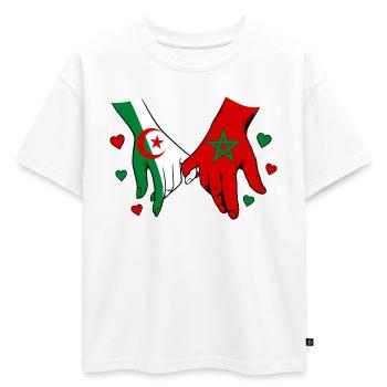 Algérie-Maroc Drapeau main dans la main - T-shirt enfant oversize en coton biologique Premium - blanc - Devant - AI Model Kid Male (0cm)