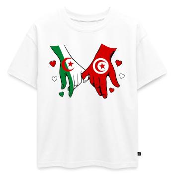 Algérie-Tunisie Drapeau main dans la main - T-shirt enfant oversize en coton biologique Premium - blanc - Devant - AI Model Kid Male (0cm)