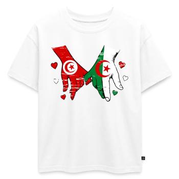 Tunisie-Algérie Drapeau main dans la main - T-shirt enfant oversize en coton biologique Premium - blanc - Devant - AI Model Kid Male (0cm)