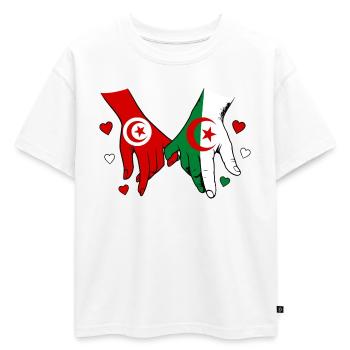 Tunisie-Algérie Drapeau main dans la main - T-shirt enfant oversize en coton biologique Premium - blanc - Devant - AI Model Kid Male (0cm)