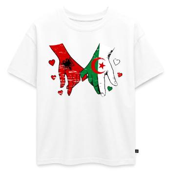 Drapeau de l’Algérie tenant la main utilisé - T-shirt enfant oversize en coton biologique Premium - blanc - Devant - AI Model Kid Male (0cm)