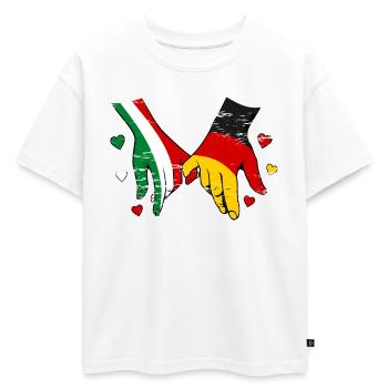 Drapeau italien-allemand tenant la main utilisé - T-shirt enfant oversize en coton biologique Premium - blanc - Devant - AI Model Kid Male (0cm)