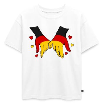 Drapeau allemand main dans la main - T-shirt enfant oversize en coton biologique Premium - blanc - Devant - AI Model Kid Male (0cm)