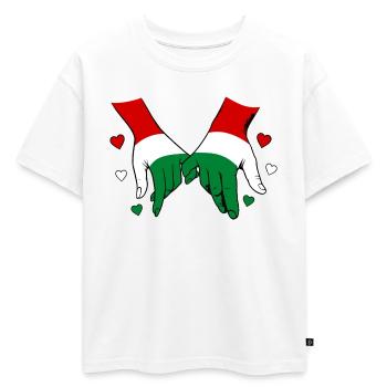 Drapeau hongrois main dans la main - T-shirt enfant oversize en coton biologique Premium - blanc - Devant - AI Model Kid Male (0cm)