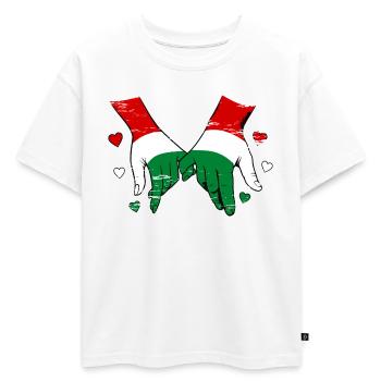Drapeau hongrois main dans la main utilisé - T-shirt enfant oversize en coton biologique Premium - blanc - Devant - AI Model Kid Male (0cm)