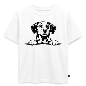 Portrait dalmate noir et blanc - T-shirt enfant oversize en coton biologique Premium - blanc - Devant - AI Model Kid Male (0cm)