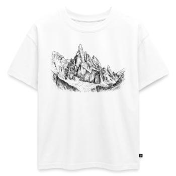 Silhouette du Cerro Torre | Conception du Sommet de la Patagonie - T-shirt enfant oversize en coton biologique Premium - blanc - Devant - AI Model Kid Male (0cm)