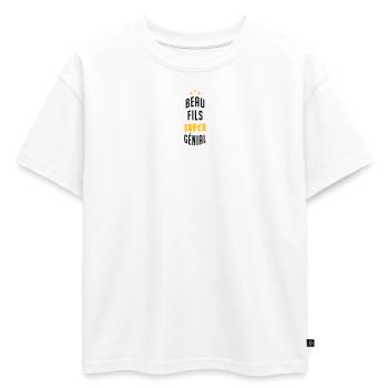 belle-fille / beau-fils / beau fils / belle fille - T-shirt enfant oversize en coton biologique Premium - blanc - Devant - AI Model Kid Male (0cm)