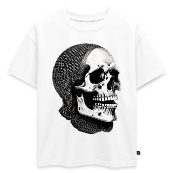 Crâne dans une écharpe en filet - T-shirt enfant oversize en coton biologique Premium - blanc - Devant - AI Model Kid Male (0cm)