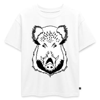 Tête de sanglier noir et blanc - T-shirt enfant oversize en coton biologique Premium - blanc - Devant - AI Model Kid Male (0cm)