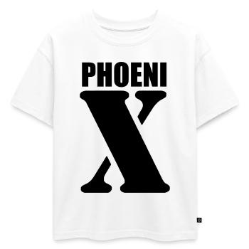Phoenix – Conception de prénom | Typographie minimale - T-shirt enfant oversize en coton biologique Premium - blanc - Devant - AI Model Kid Male (0cm)