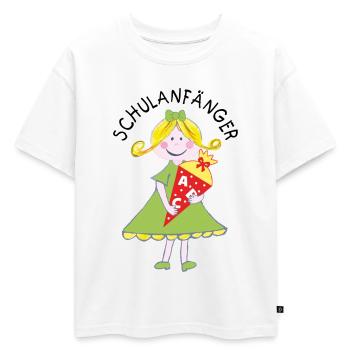 Débutants à l’école 2026 - Fille avec cône d’école - T-shirt enfant oversize en coton biologique Premium - blanc - Devant - AI Model Kid Male (0cm)