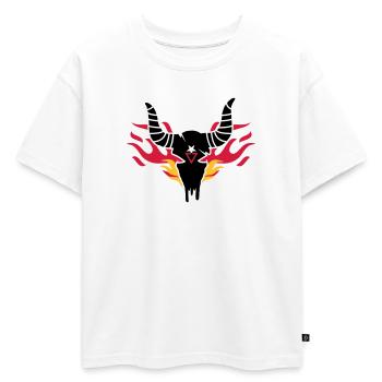 Bull crâne avec des flammes - T-shirt enfant oversize en coton biologique Premium - blanc - Devant - AI Model Kid Male (0cm)