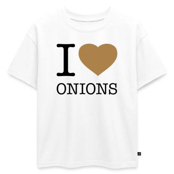 J’AIME LES OIGNONS Zwiebeln - T-shirt enfant oversize en coton biologique Premium - blanc - Devant - AI Model Kid Male (0cm)