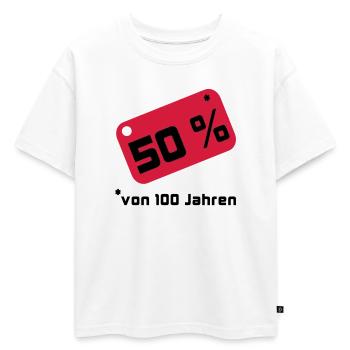 50% ... 100 années - T-shirt enfant oversize en coton biologique Premium - blanc - Devant - AI Model Kid Male (0cm)