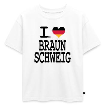 J'aime Brunswick - T-shirt enfant oversize en coton biologique Premium - blanc - Devant - AI Model Kid Male (0cm)