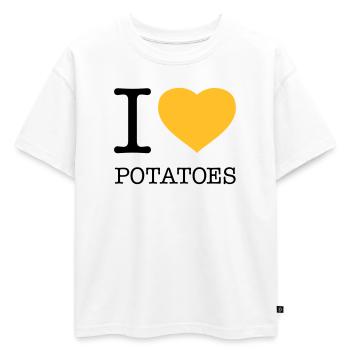 J’AIME LES POMMES DE TERRE Pommes de terre Purée de pommes de terre - T-shirt enfant oversize en coton biologique Premium - blanc - Devant - AI Model Kid Male (0cm)