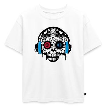 Une calavera en sucre avec un casque - T-shirt enfant oversize en coton biologique Premium - blanc - Devant - AI Model Kid Male (0cm)