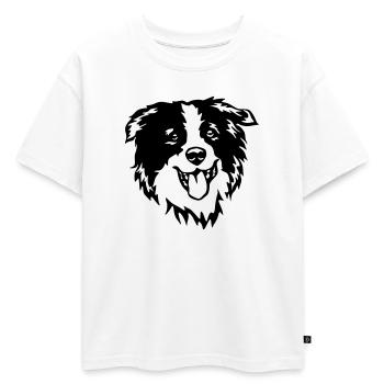 Tête de border collie - T-shirt enfant oversize en coton biologique Premium - blanc - Devant - AI Model Kid Male (0cm)