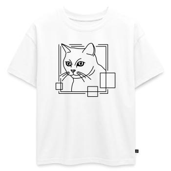 Chat en forme géométrique - Conception d’art au trait - T-shirt enfant oversize en coton biologique Premium - blanc - Devant - AI Model Kid Male (0cm)