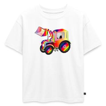 Chargeur frontal de tracteur aux couleurs vives de l’arc-en-ciel - T-shirt enfant oversize en coton biologique Premium - blanc - Devant - AI Model Kid Male (0cm)