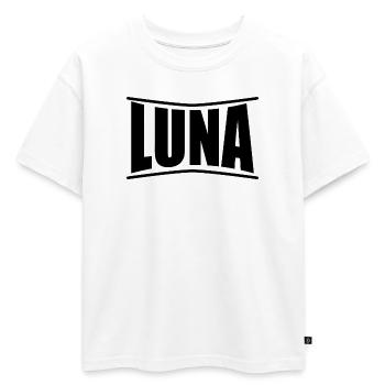 nom t-shirt Moon t-shirt idée cadeau - T-shirt enfant oversize en coton biologique Premium - blanc - Devant - AI Model Kid Male (0cm)