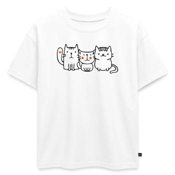 Chats, amis - T-shirt enfant oversize en coton biologique Premium - blanc - Devant - AI Model Kid Male (0cm)