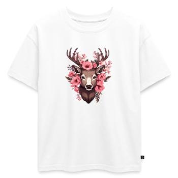 Chevreuil avec des fleurs Costumes Tête de cerf Tête de cerf - T-shirt enfant oversize en coton biologique Premium - blanc - Devant - AI Model Kid Male (0cm)