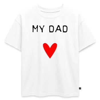 PAPA. FÊTE DES PÈRES. BONNE FÊTE PAPA. BONNE FÊTE. - T-shirt enfant oversize en coton biologique Premium - blanc - Devant - AI Model Kid Male (0cm)