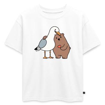 Mer du Nord Mouette Ours Brun Amitié Amour Maigre - T-shirt enfant oversize en coton biologique Premium - blanc - Devant - AI Model Kid Male (0cm)
