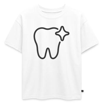 Icône de ligne de dent brillante - Symbole de soins dentaires - T-shirt enfant oversize en coton biologique Premium - blanc - Devant - AI Model Kid Male (0cm)
