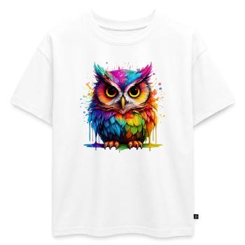 Hibou coloré Art impression numérique - T-shirt enfant oversize en coton biologique Premium - blanc - Devant - AI Model Kid Male (0cm)