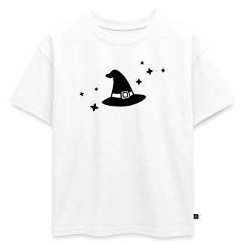 Illustration de chapeau de sorcière pour une sorcière pour Halloween - T-shirt enfant oversize en coton biologique Premium - blanc - Devant - AI Model Kid Male (0cm)