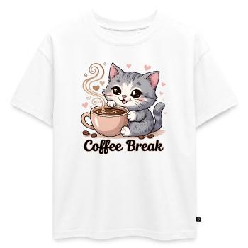Chat mignon - Pause café - T-shirt enfant oversize en coton biologique Premium - blanc - Devant - AI Model Kid Male (0cm)
