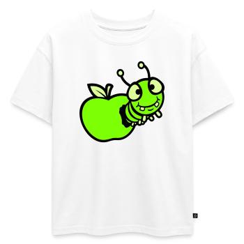 Chenille peeps trou de pomme bande dessinée drôle mignon mignon mignon - T-shirt enfant oversize en coton biologique Premium - blanc - Devant - AI Model Kid Male (0cm)